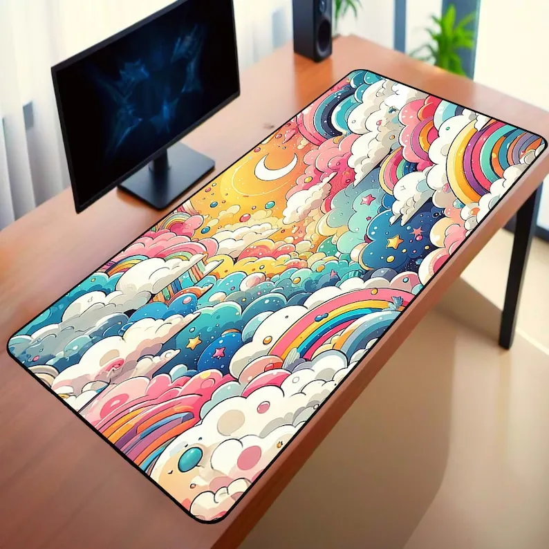 

Cute Cloud Gaming Mouse Pad,XXL Pastel Rainbow Art Desk Mat, Minimalist Office Décor Mat, The Perfect Gift for Friends.