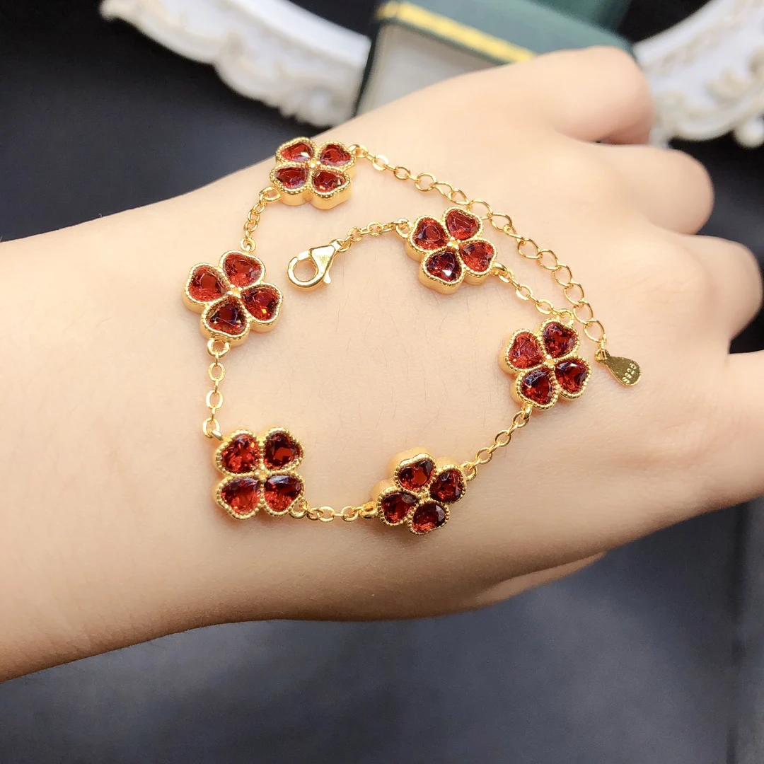 

Natural garnet Bracelet Luxury 925 Sterling Silver Ladies Bag with lace design Beautiful Christmas gift bag Mail boutique