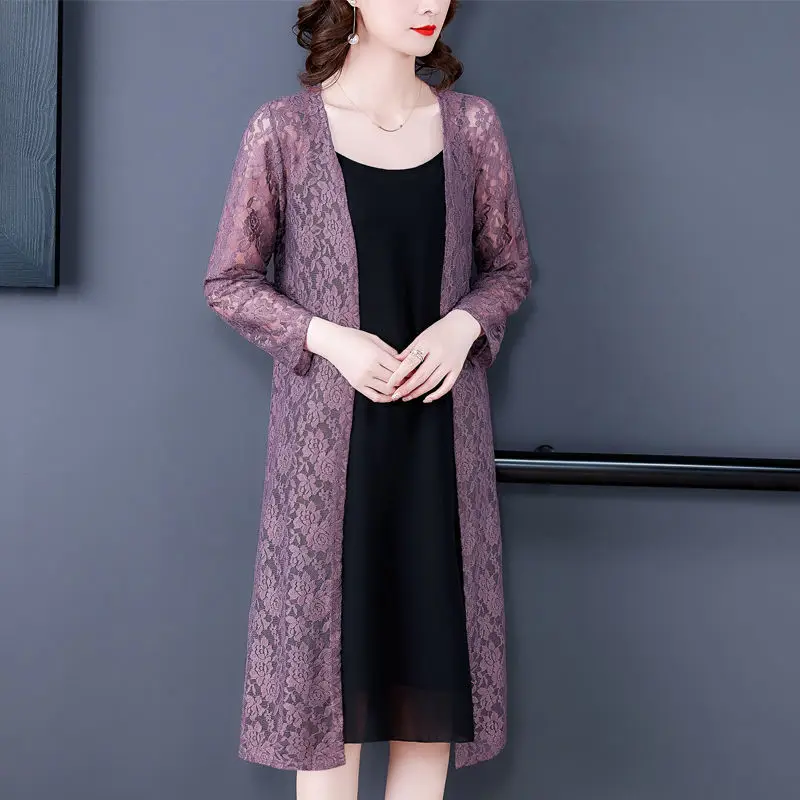 Oversize Versatile Temperament Women's Clothing Casual Elegant V-neck Lace Long Sleeved Solid Color Simplicity Commuting Shirt