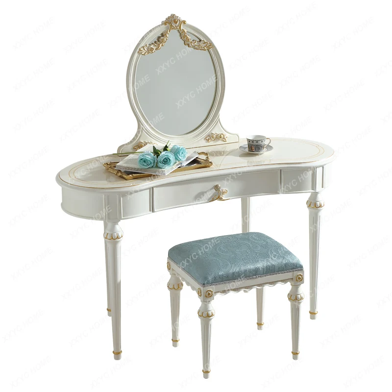 

French Pastoral Style European Romantic Fresh Dressing Table Bedroom Makeup Table Dressing Stool Mirror