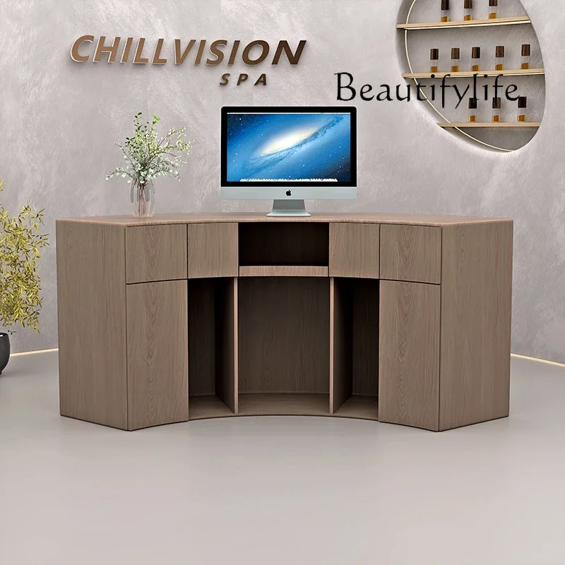 BJ Curved Checkout Page Beauty Salon Information Desk Log Color Clothing Store Curved Front Desk Reception Desk