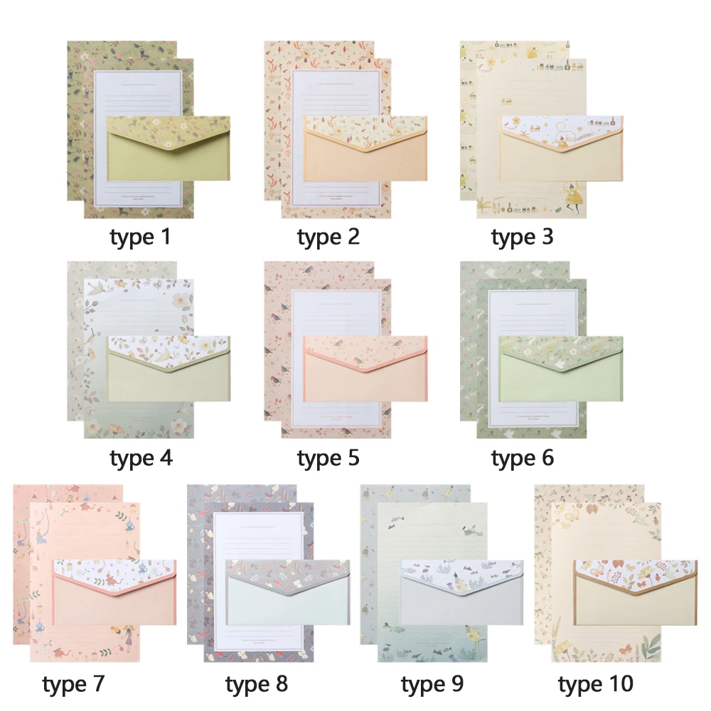 Lovely Flower Printing Cartoon Pattern Differrent Design Writing Paper 6PCS With Envelopes 3PCS Letter Stationery