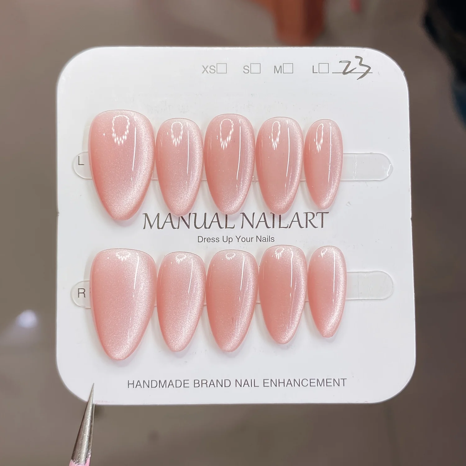 10pcs Pink Cat Eye Handmade Nail Gradient Ombre Press-On Nails Short Almond Full Coverage Nail Tip for Women&Girl False Nail