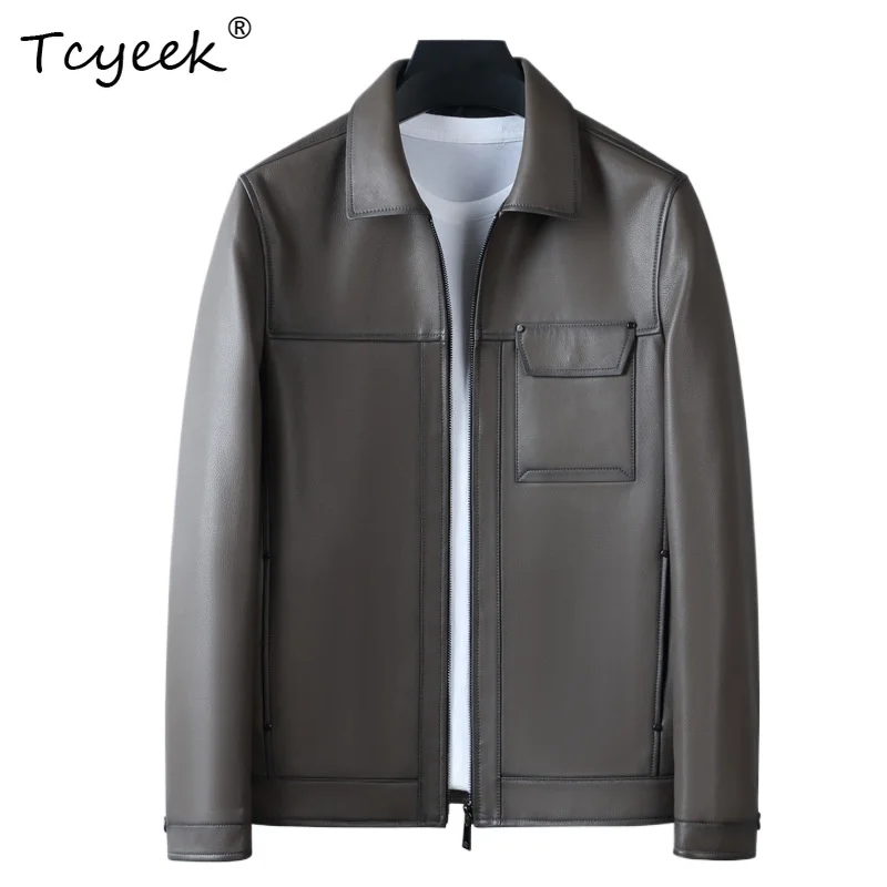 

Tcyeek Sheepskin Spring Autumn High End Trendy Lapel Solid Color Men Genuine Leather Jacket Jaqueta De Couro Masculina 가죽자켓