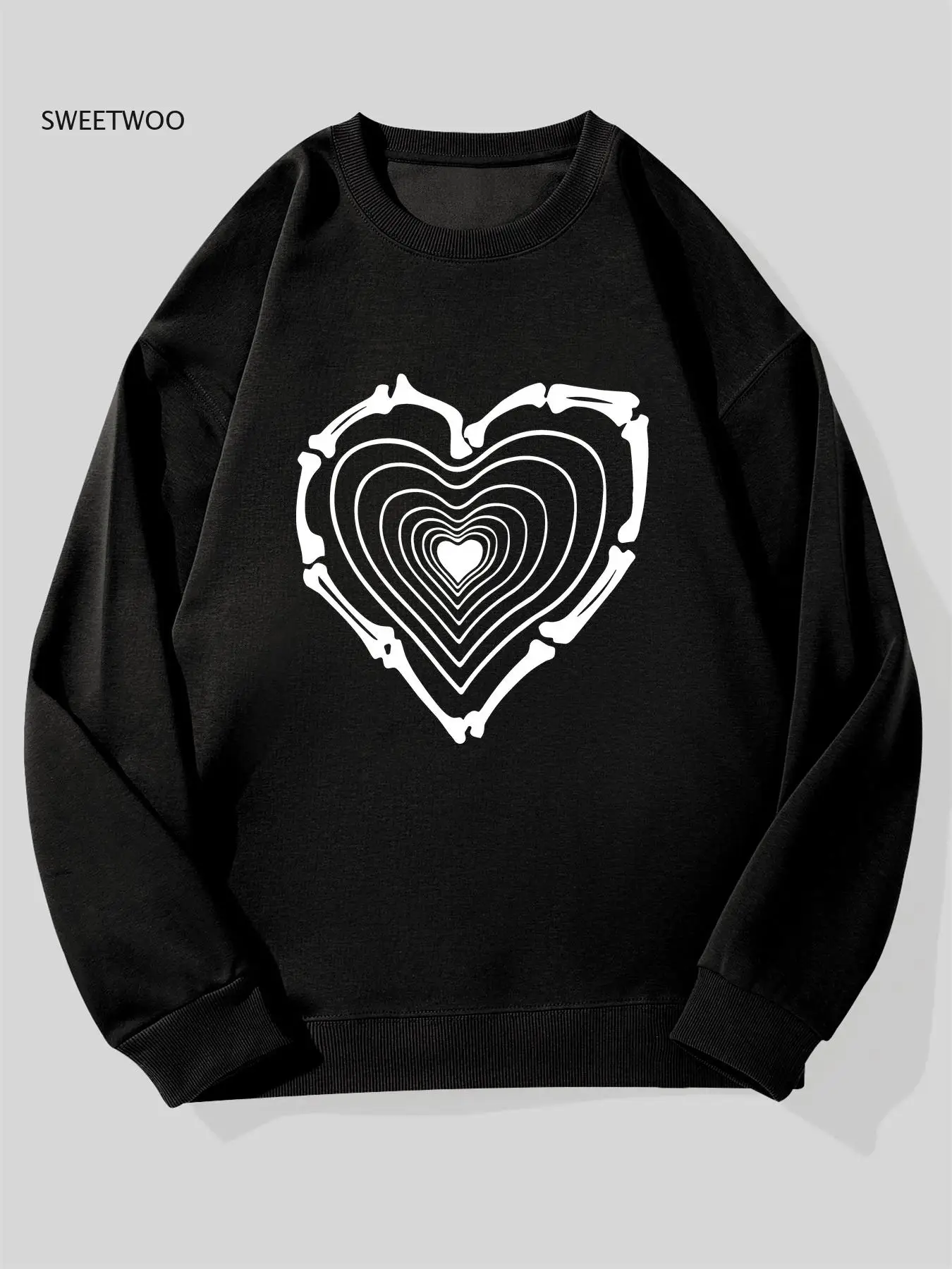 

Men's Oversized White Heart Print Sweatshirt - Navy Blue Casual Pullover with Greek Key-Inspired White Heart Design, Loose Fit