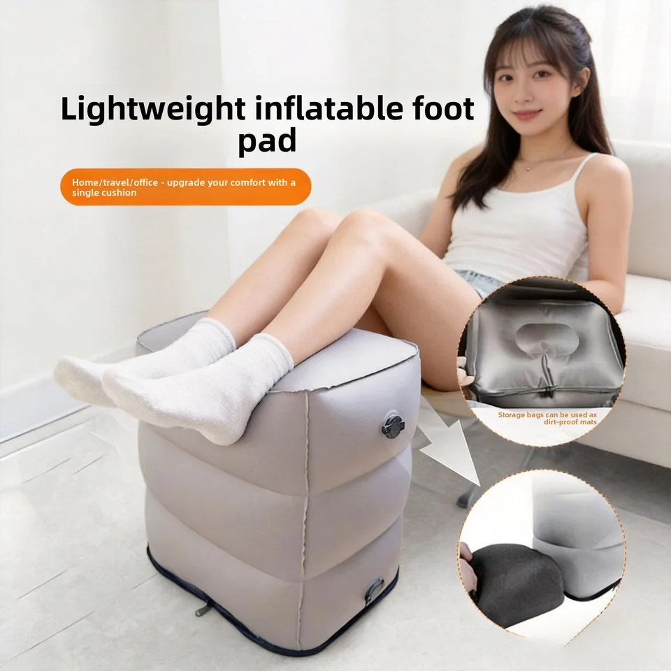 Airplane Foot Rest Travel Foot Rest Pillow Inflatable Travel Foot Rest For Airplanes Adjustable Height 3-layer Ergonomic Folding