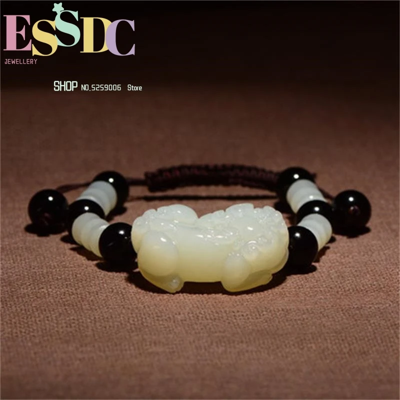 Hand-carved Jade Crafts Xinjiang Hetian Brave Troops  Natural Woven Bracelet Men And Women Jewelry Wholesale