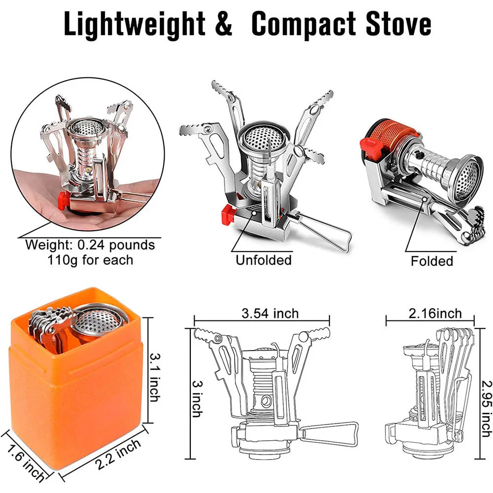 Portable Outdoor Camping Stoves Backpacking Gas Stove with Piezo Ignition Stable Support Wind-Resistance Camp Stove for Cooking