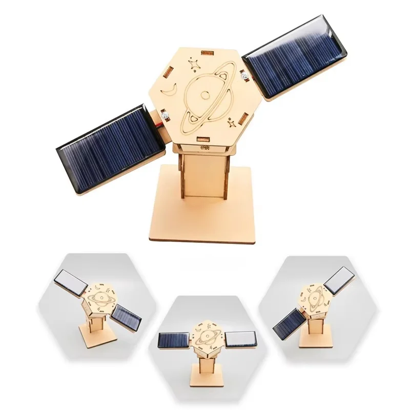 Educational Solar-Powered Artificial Satellite Model Kit - Kids DIY Handcrafted 3D Wooden Jigsaw Puzzle Assembly Science Toy