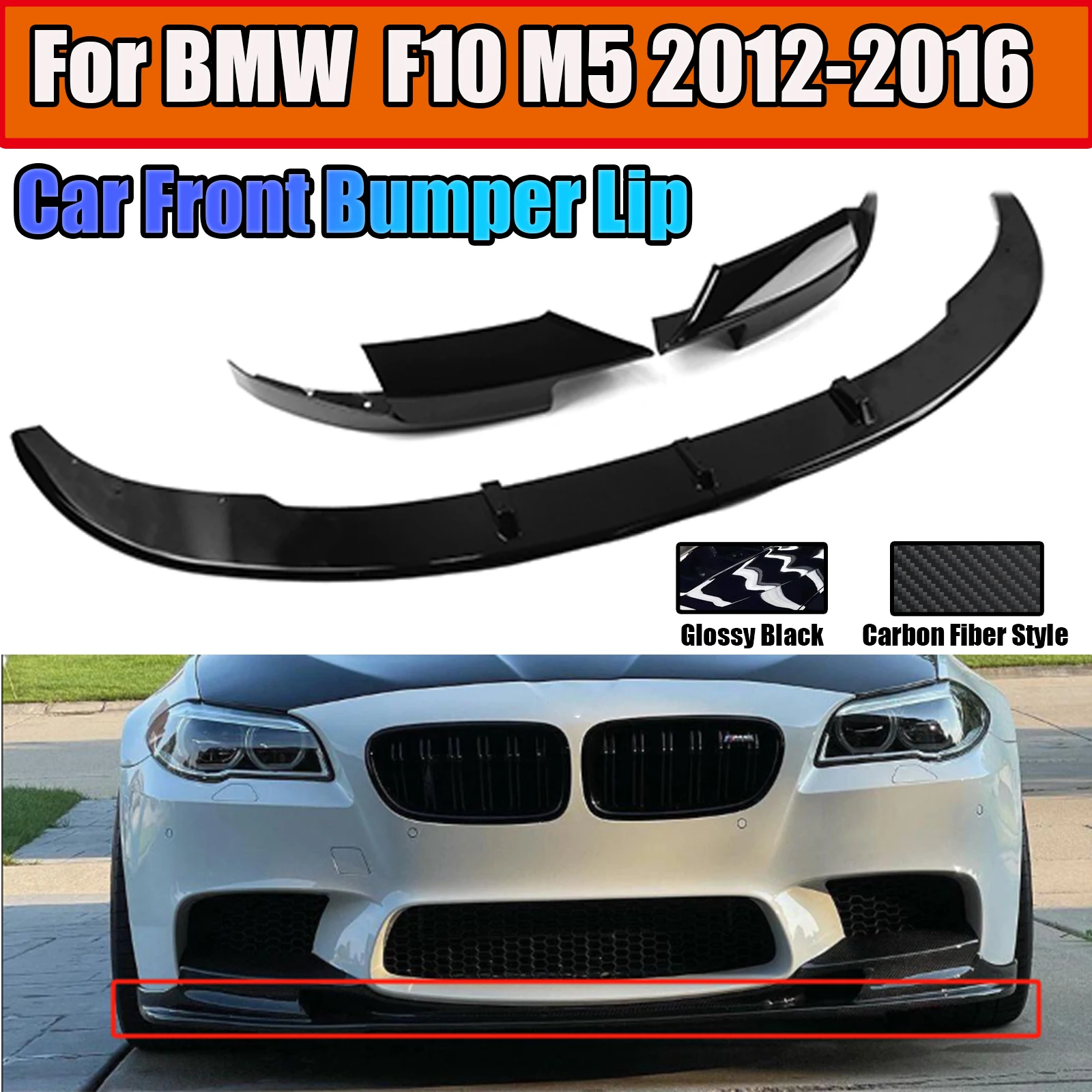 

Car Front bumper Spoiler lip For BMW F10 M5 2012-2016 ABS Body Kit Carbon Fiber Style Glossy Black