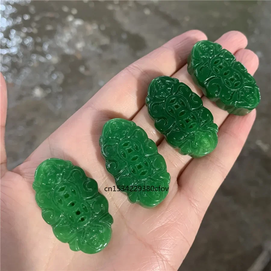 1pc Natural Green Jade Double Sided Carving Pendants DIY Charm Jadeite Jewellery Fashion Accessories Amulet Gifts for Women Men