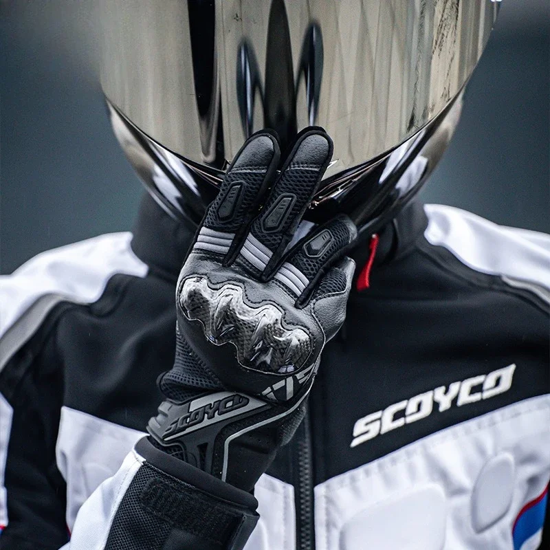 Motorcycle riding gloves Carbon fiber rider locomotive anti-drop racing full finger gloves men's and women's summer pulse