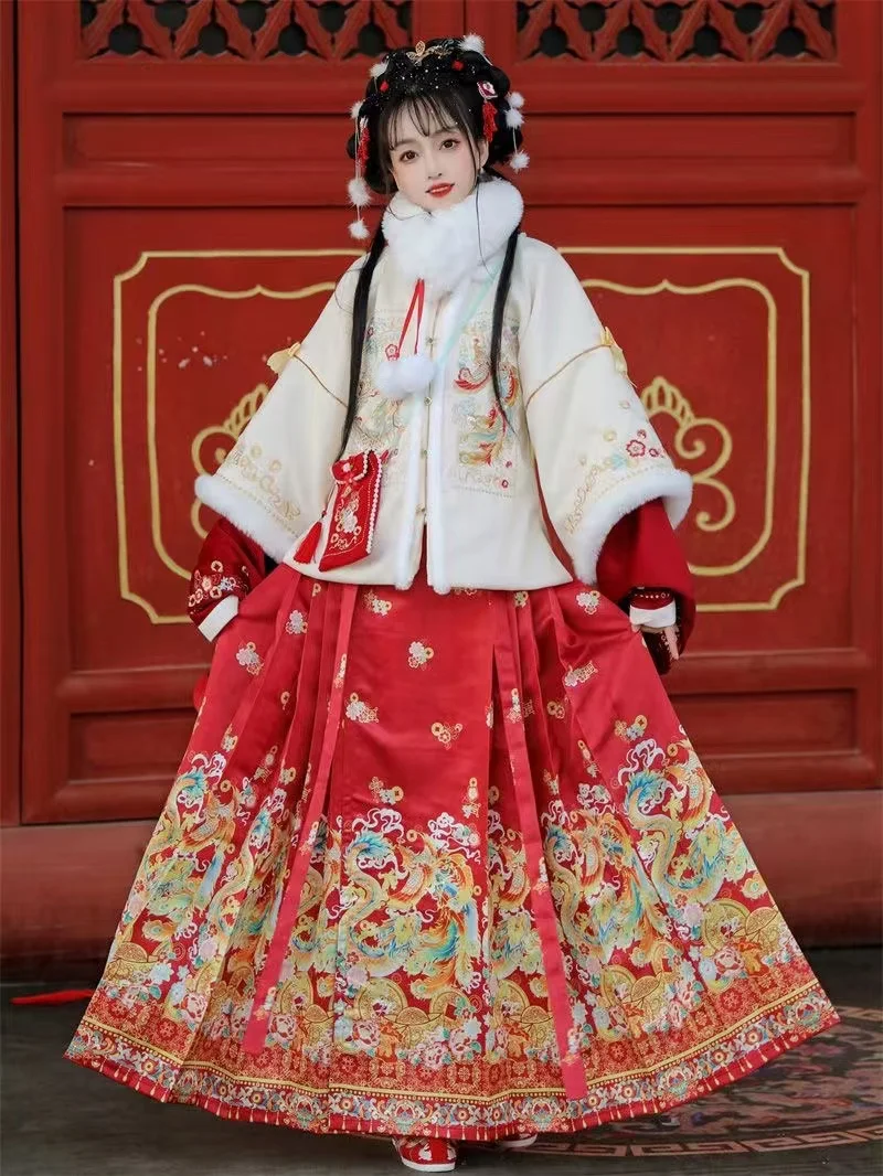 

Classic Dragon Embroidery Hanfu Dress Women Ming Dynasty Traditional Lucky Costume Festive Happy New Year Clothing Autumn Winter