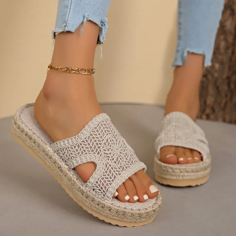 

Новинка 2023 года, летние дышащие сандалии из мягкой льняной ткани, женские сандалии на плоской подошве, женские сандалии высокого качества, тапочки