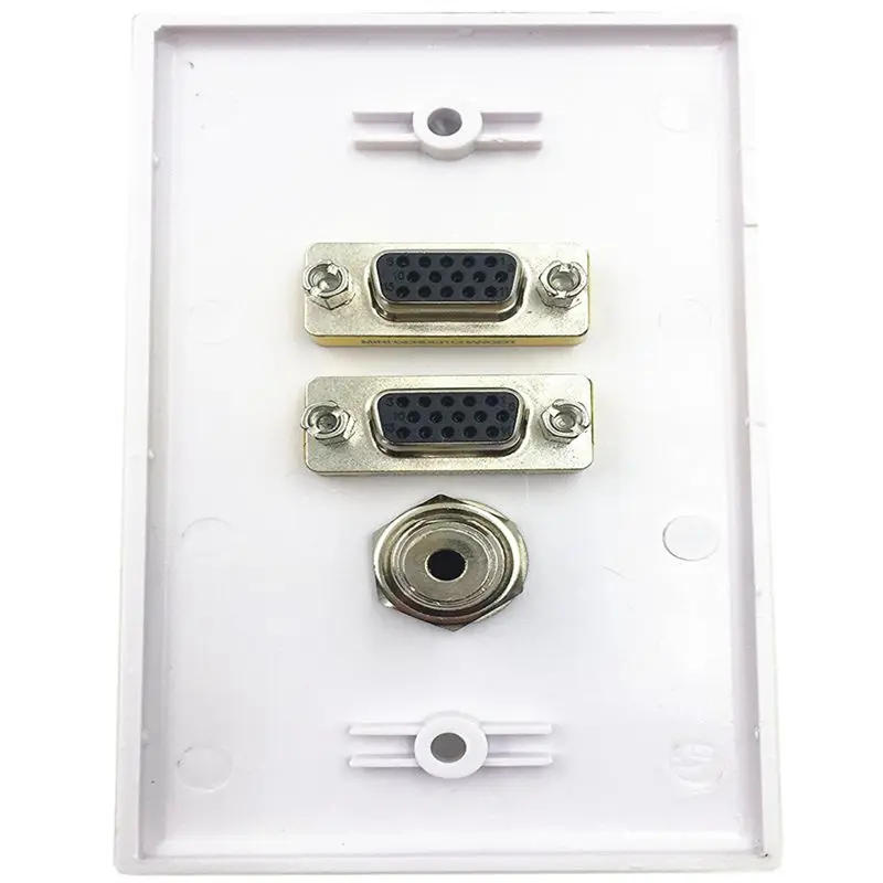 Solderless Audio DC3.5 Female VGA Dual Port Panel With Direct Wall Plug Computer Socket 115 * 70mm