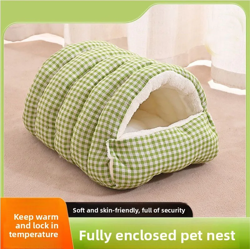 Cama cálida de invierno para gatos cerrada, cama lavable extraíble para mascotas para gatos, perros pequeños, nido de abrazo suave y esponjoso para todas las estaciones