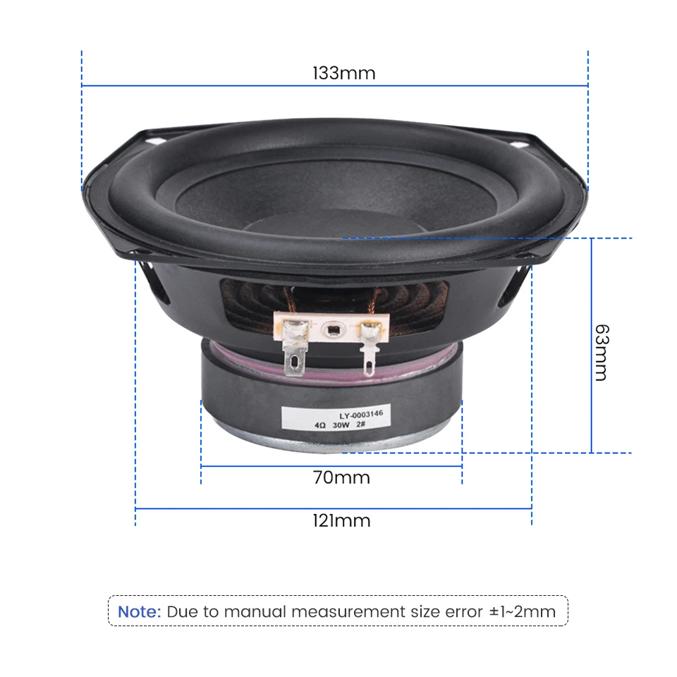 AIYIMA 1Pcs 5.25 Inch Subwoofer Speaker 4 Ohm 30W Rubber Side Woofer Super Bass Speaker For Bookshelf Speakers
