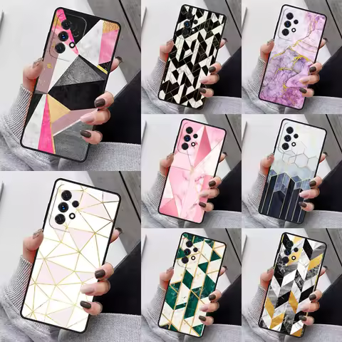 Marble Geometric Phone Case For Samsung Galaxy S23 S21 S20 FE S24 S22 Ultra Note20 S10 S9 S8 Plus A40 A52 A12 A13 A53