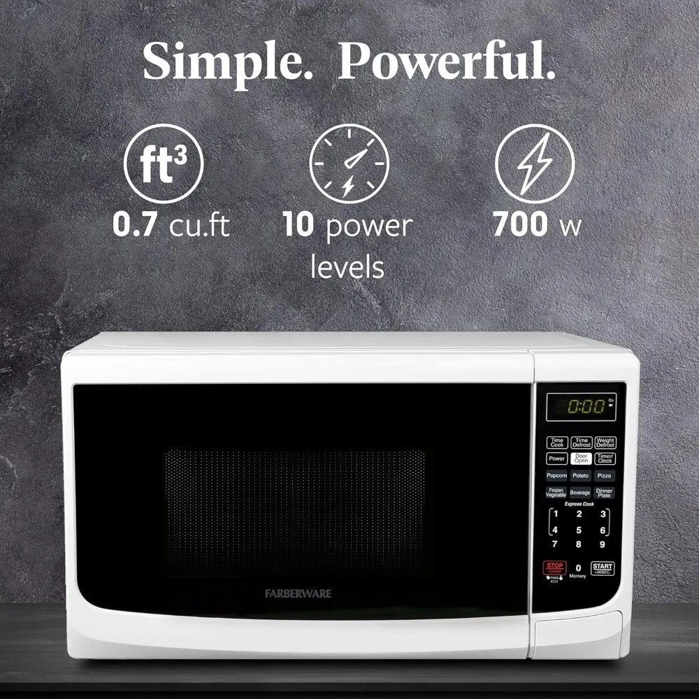 ميكروويف كونترتوب 700 وات، مكعب. قدم. - مع إضاءة LED وقفل أمان للأطفال - داخلي رمادي سهل التنظيف، أبيض قديم