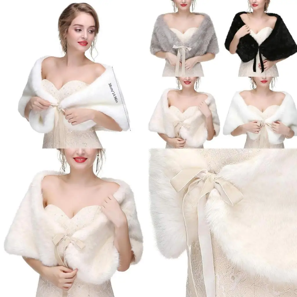 

R1WE Мягкий шарф из искусственного меха, закрывающий плечи, палантины с запахом для свадьбы и вечерней одежды