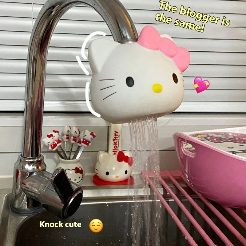 Sanrio Hello Kitty Cartoon Cute Faucet Filter Water Purifier Splash Proof Kitchen Bathroom Shower Available Kawaii Home Goods