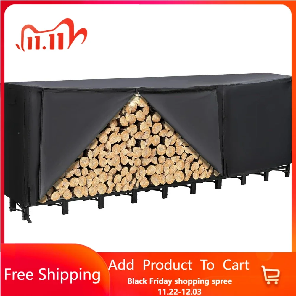 12FT Firewood Rack Outdoor,Heavy Duty Firewood Storage Rack,Outdoor Firewood Rack with Cover,for Outdoor & Indoors