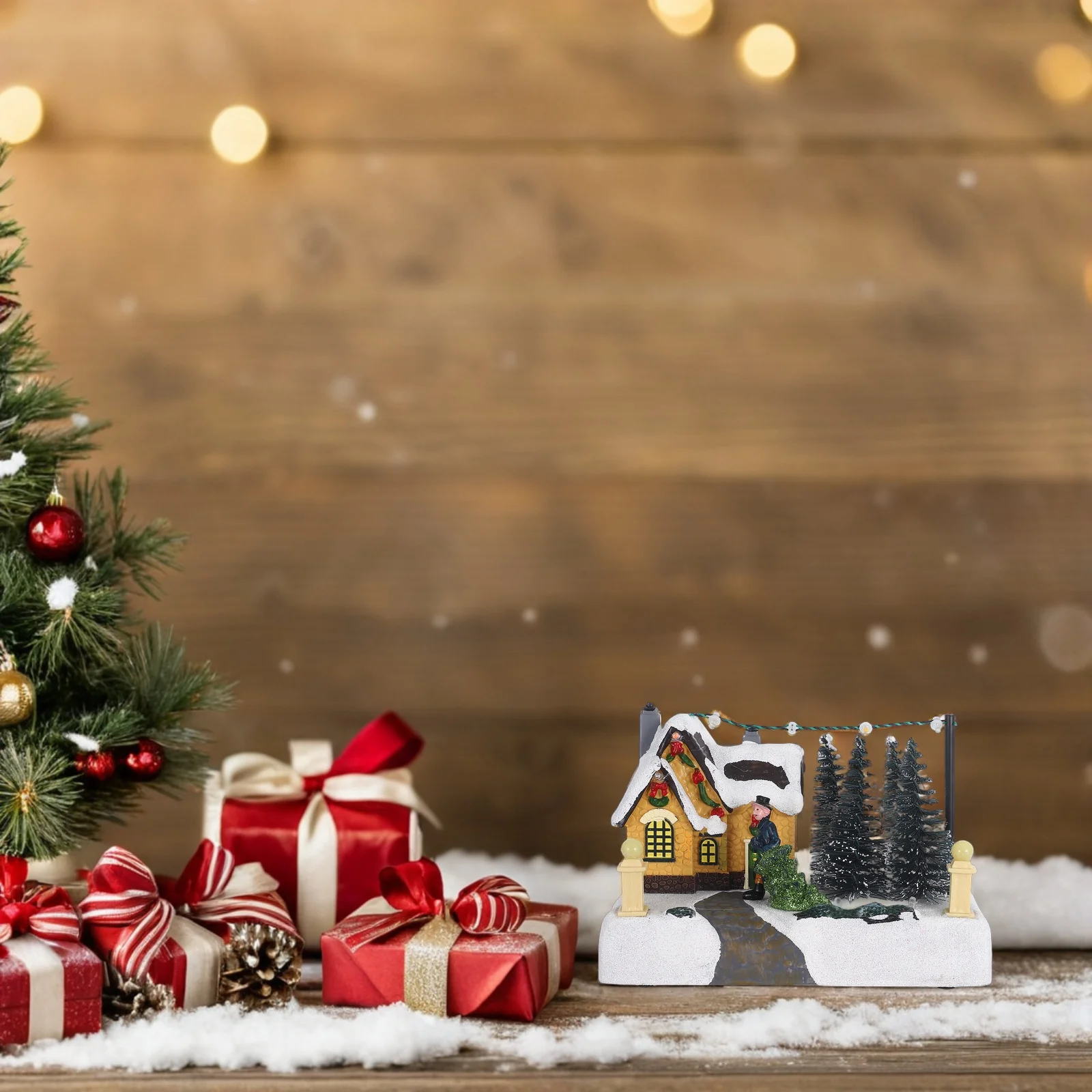 

1Pcs Glowing Resin Christmas Decoration: Lighted Music Box House Ornament For Festive Table Centerpiece