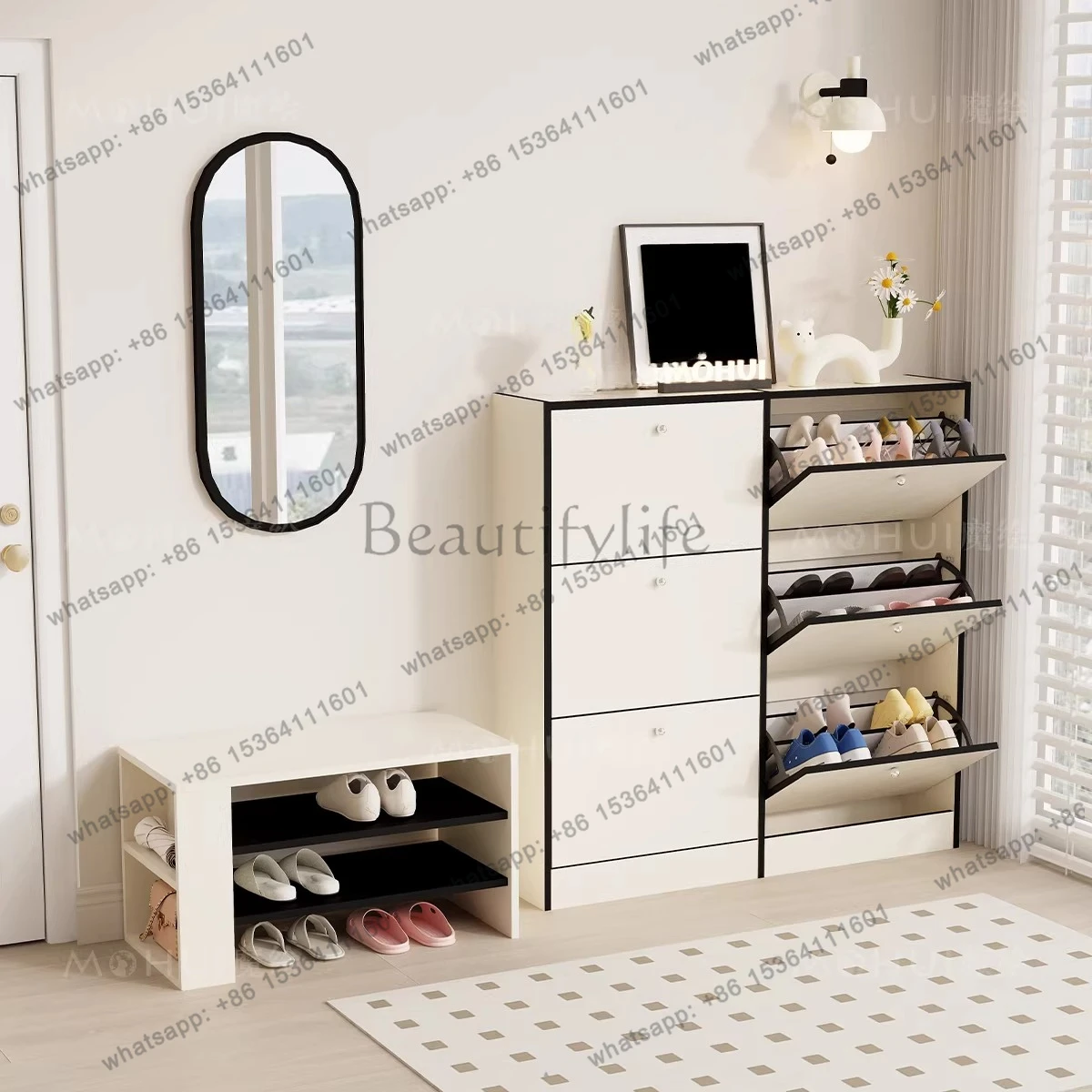 Dopamine tipping bucket shoe cabinet large capacity ultra-thin entrance cabinet against the wall