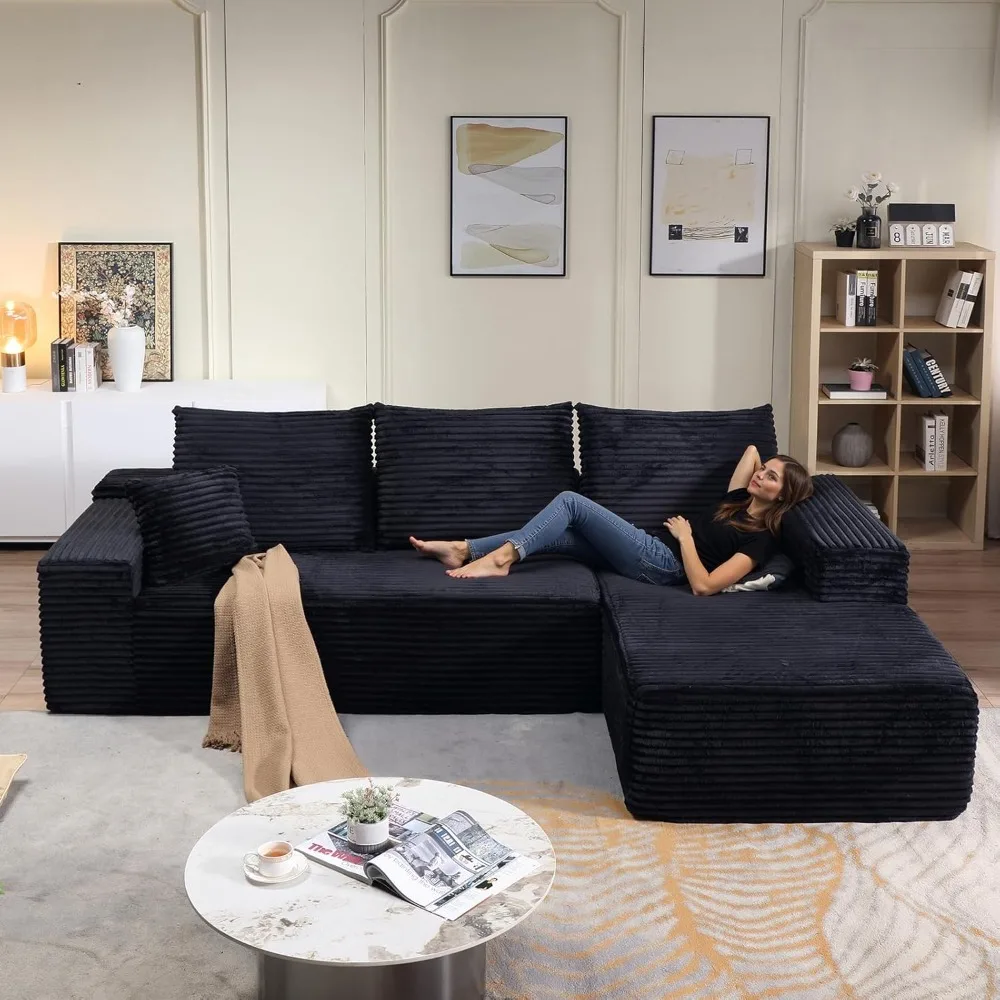 

107" Living Room Sofa, L Shaped Cloud Couch with Chaise Lounge, Corduroy Deep Seat Floor Sofa, Memory Foam, No Assembly Required