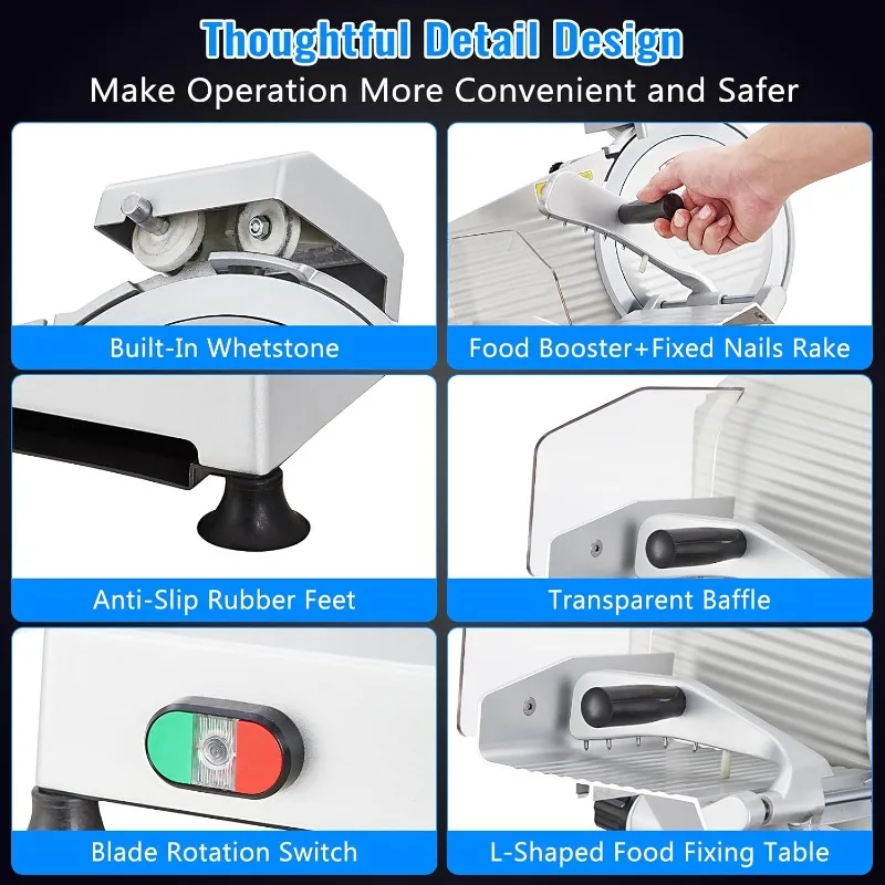 240W Meat Slicer, Electric Food Slicer with 10" Round Blade and Built-in Sharpening Stone, Adjustable Thickness Meat Slicer