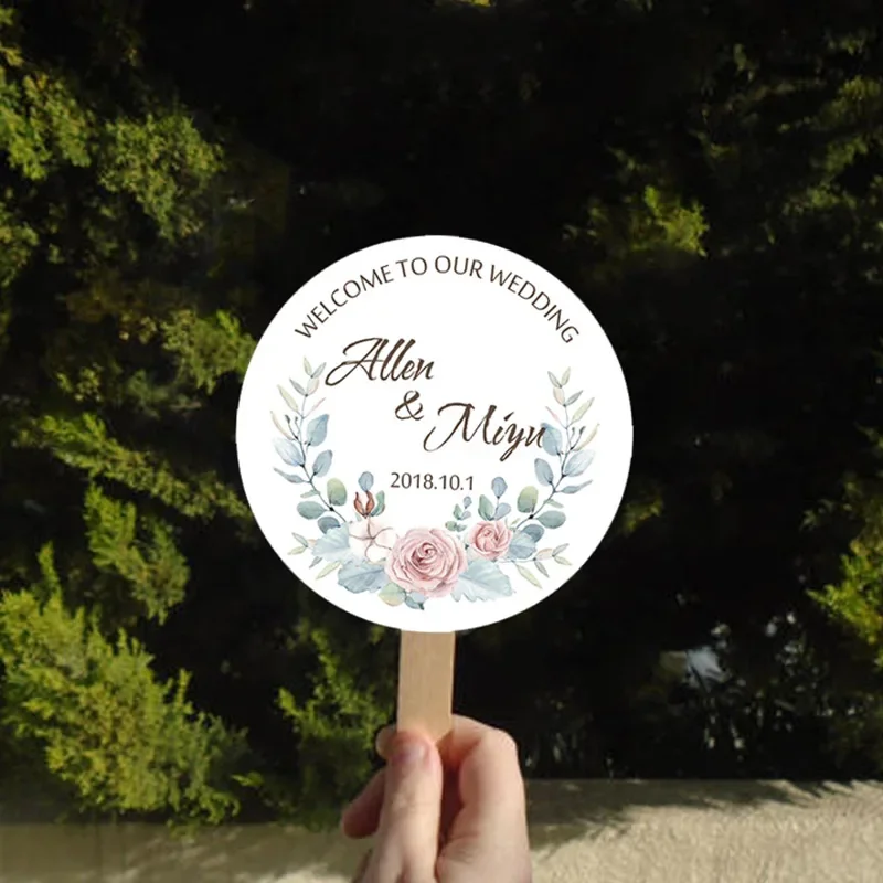 

40pcs customised church wedding gift Engagement Bridal shower party supplies thank you Guests holding circular paper fans