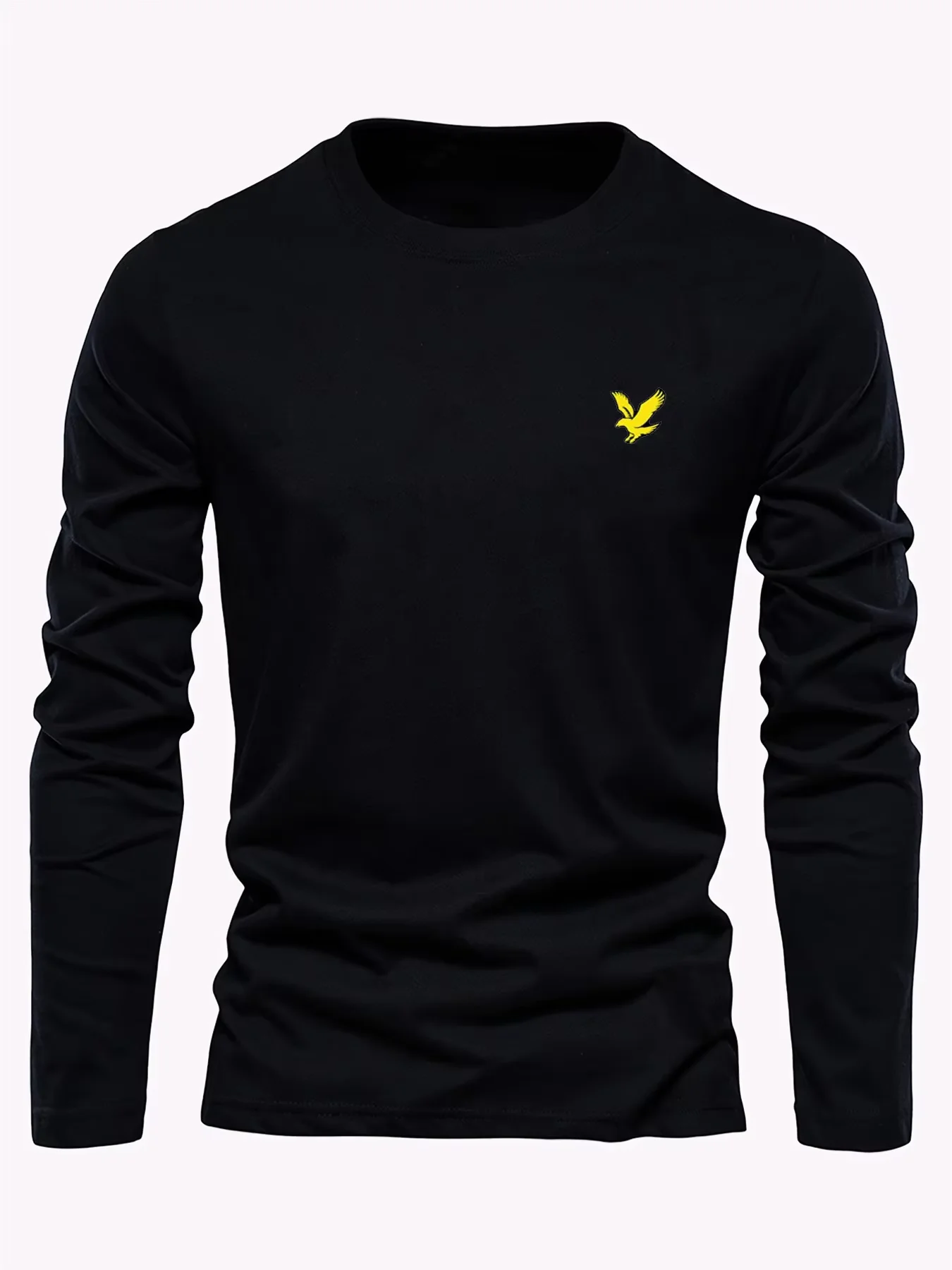 Long-sleeved T-shirt Men's 100% Cotton Soft Comfortable Top With Yellow Eagle Print 2025 New Casual Fashion High Quality Tee