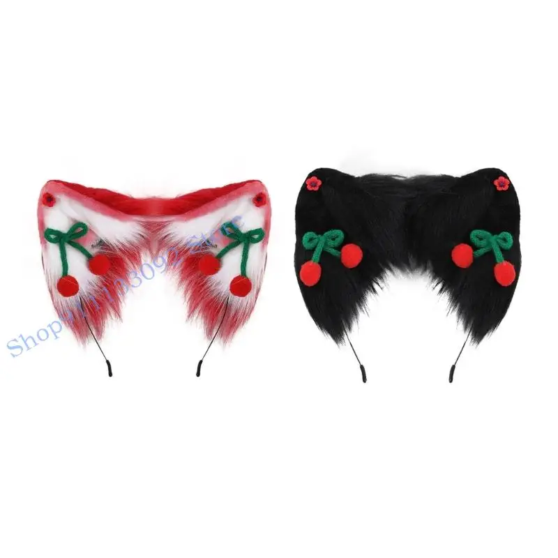 

H9ED Gothic Handmade Furry Animal Kitten-Ear Furry Party Costume Devil