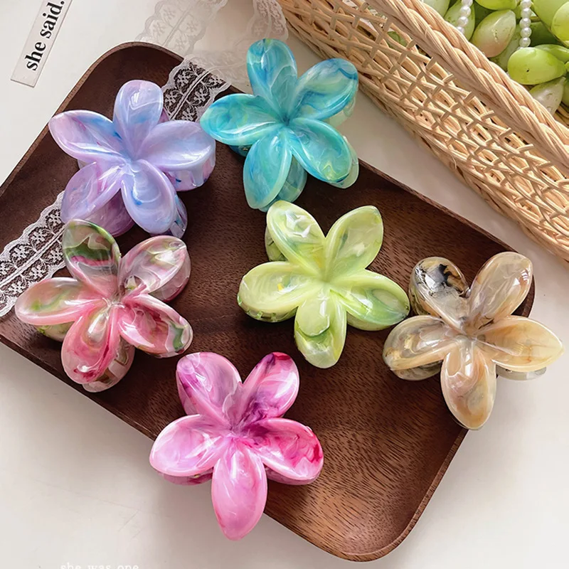 3pcs Y2KNiche Personality Unique Marble Pattern Blended Egg Flower Grab Clip Dopamine High-end Feeling Shark Clip Hair Accessory