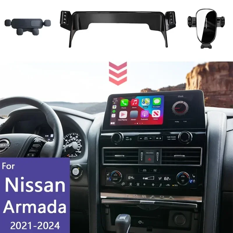 Car Phone Holder Dual Bases Wireless Charging For Nissan Armada 2021 2022 2023 2024 Gravity Mobile Phone Mounts Car Accessories