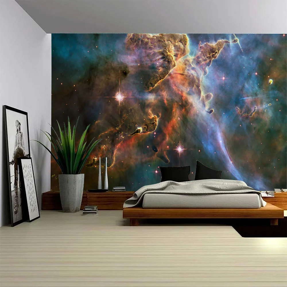 Bohemian Starry Sky Wall Tapestry Kawaii Children's Tenant Hall Bedroom Hanging Art Decoration Night Sky Planet Background Cloth