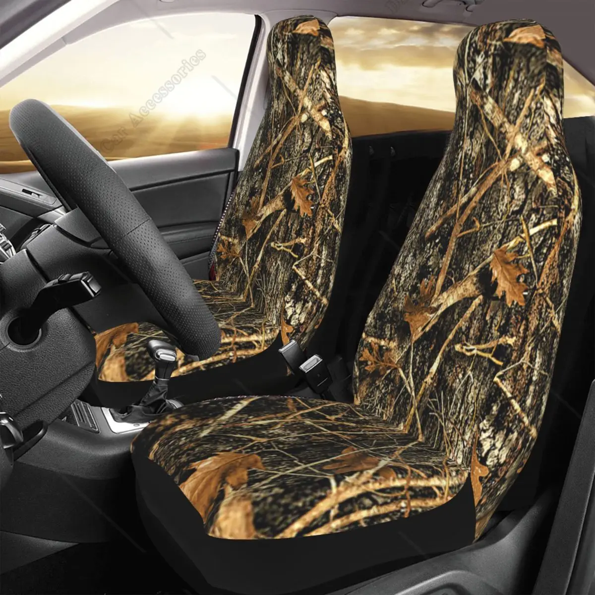 Autumn Camoflauge Printed Car Seat Covers for Front Seat 2-Pack Elasticity Automotive Seat Cover for Auto Truck Van SUV