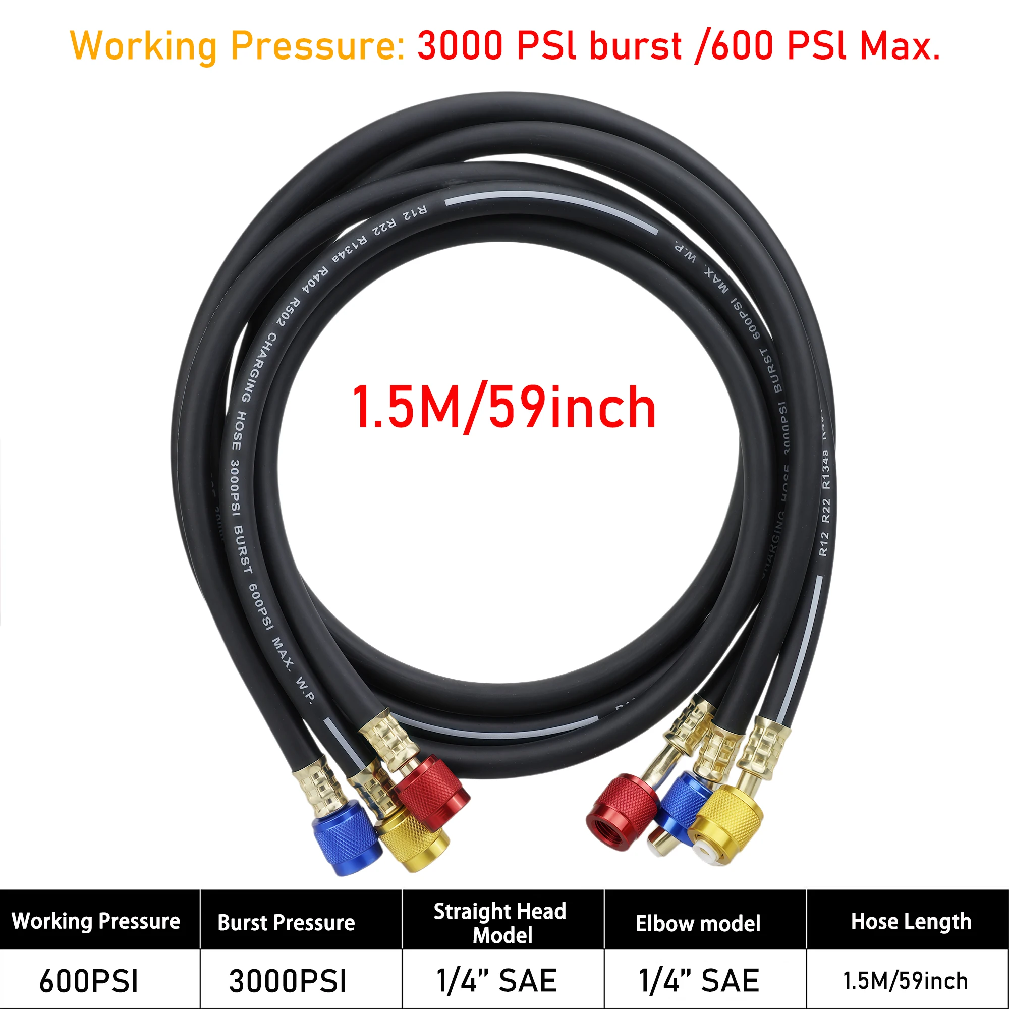3 Stück R134A/R410A AC-Ladeschlauch-Kugelventile 600/800 PSI 1/4 Zoll SAE für R12 R22 R502 Auto-Klimaanlagen-Kältemittel-Füllschlauch