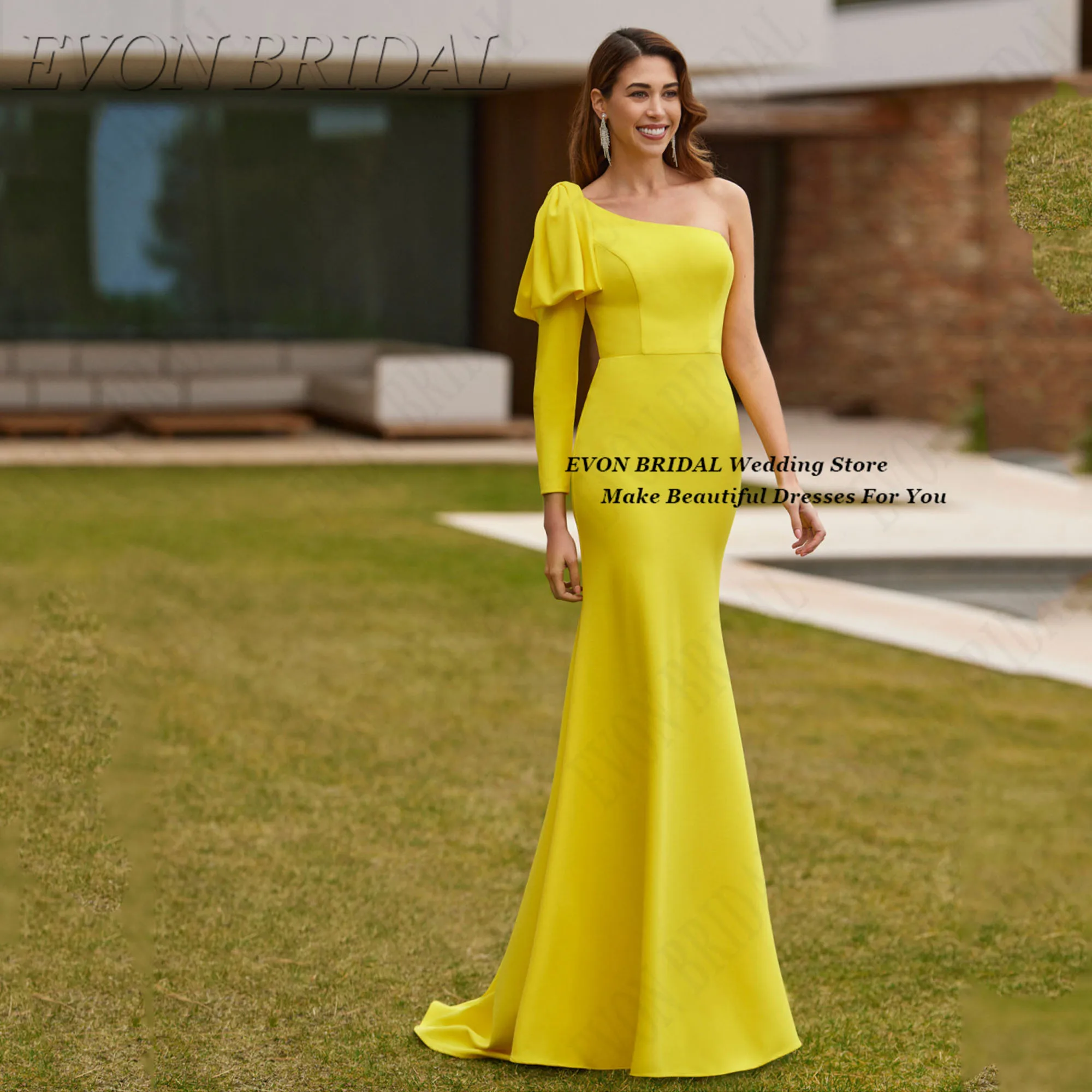 

EVON BRIDAL Sexy One Shoulder Wedding Evening Gown Floor Length Evening Party Dress Slim Fit Evening Dress For Women Customized