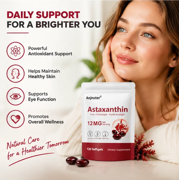 Astaxanthin Softgels from Microalgae, Triple Strength 12mg Per Serving, Soy Free Gluten Free Non-GMO, Dietary Supplement