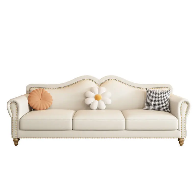 

Кожаный диван во французском кремовом стиле для гостиной, светлый, роскошный, прямой ряд