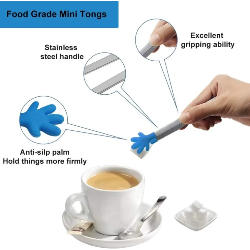 8PCS Silicone Mini Tongs 5Inch Hand Shape Food Tongs Colourful Small Kids Tongs for Serving Food, Ice Cube, fruits, Barbecue