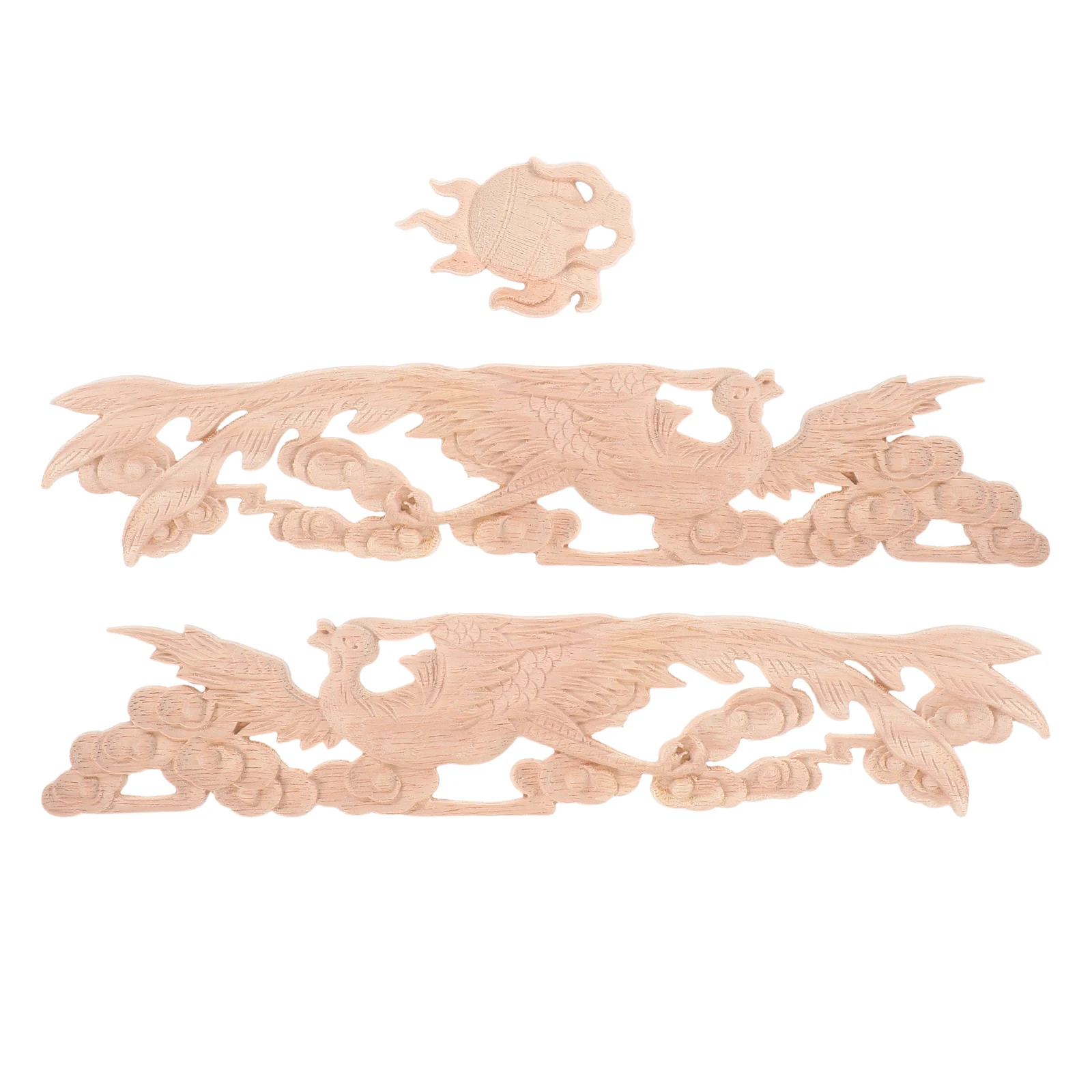 

2Pcs Phoenix Wood Carving Decoration DIY Appliques Onlay Cabinet Door Wood Carvings Furniture Decorative Wardrobe Wall Trim