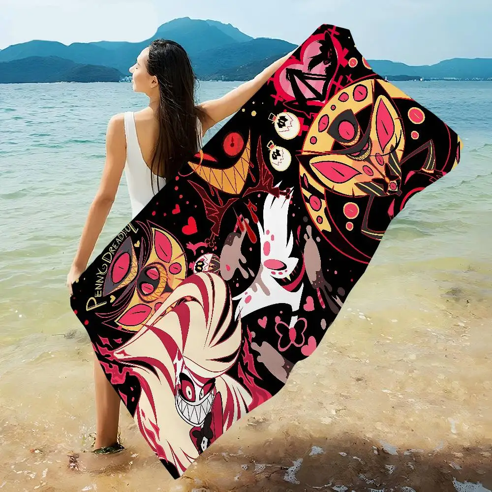 

Одеяло из микрофибры H-Helluva Boss Blitzo с героями мультфильмов, быстросохнущие пляжные полотенца, супер впитывающее одеяло для бассейна с большим принтом