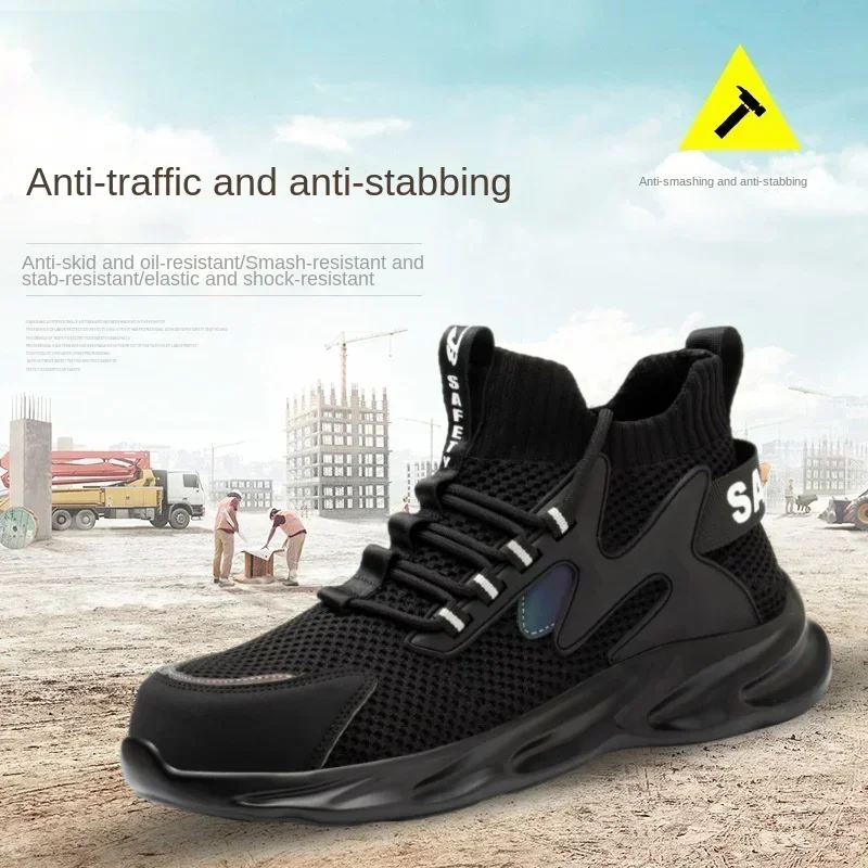 DurableBreathable Anti Impact Anti Puncture Work Shoes Lightweight Steel Toe Construction Site Safety Shoes One Piece For Shippi
