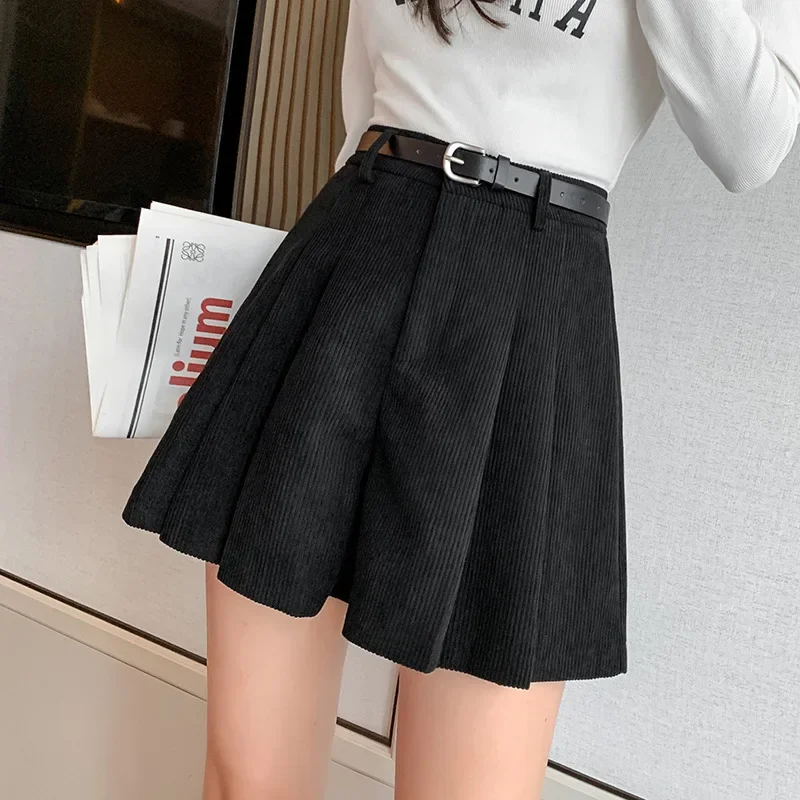 Vintage High-waisted Corduroy Skirt Shorts Women's Wide-leg Designvintage Cat Style Korean Style Six-piece Set