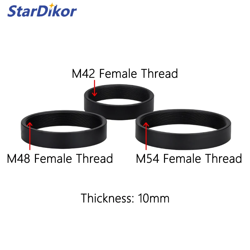 StarDikor M42/M48/M54 x0.75 Female Thread Extension Barrel Adapter Female to Female Thread Length 10MM For Zwo Qhy Camera