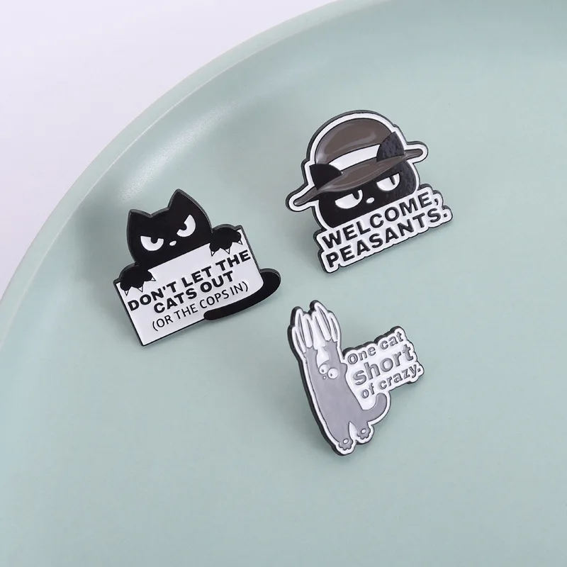 Evil Cats Badge Brooch Pins Cartoon Black Cat One Cat Short Of Crazy Letter Enamel Lapel Pin Accessory On Backpack Clothing Orna