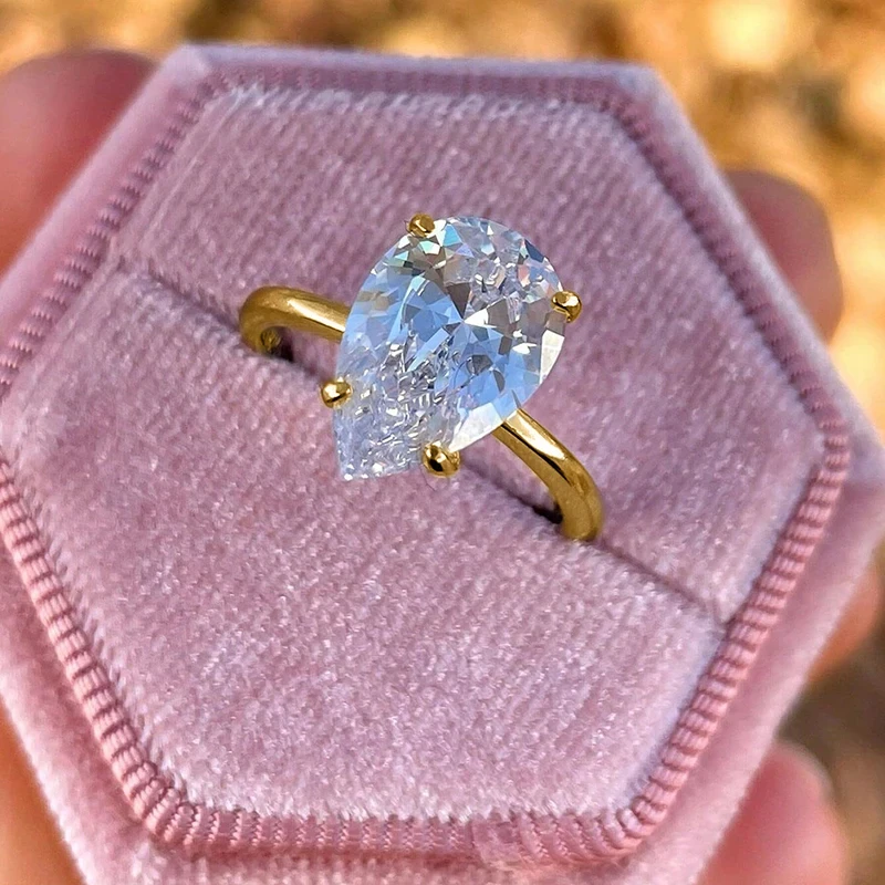 925 Sterling Silver 1-4 CT Simple Sparkling Pear Shape Zircon Ring For Women Engagement Wedding Luxury High Quality Fine Jewelry