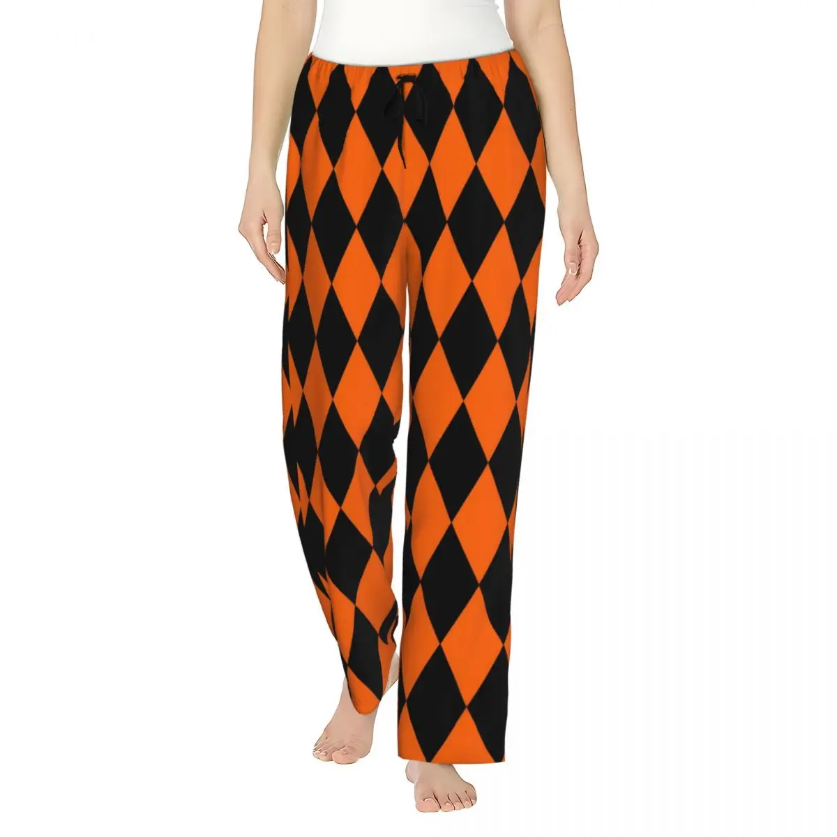Orange Black Harlequin Diamond Halloween Ladies Lounge Pants Stretch Pajama Pants Home Pj Bottoms